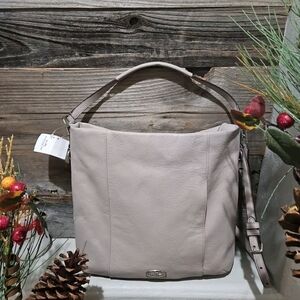 NWT! COACH Isabelle Pebbled Leather Shoulder bag/Crossbody bag in Birch/Gray.